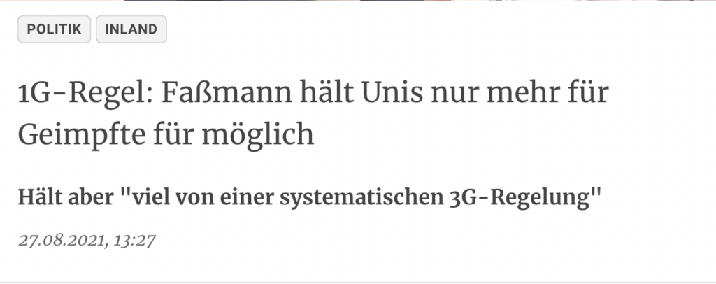2021_08_27_Fassmann 1G-Regel Uni (Kurier)